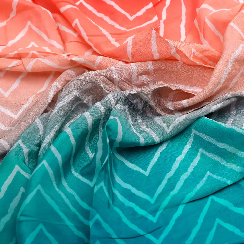 Classy Green, Red, and Peach Zigzag Digital Printed Natural Crepe Fabric - Image 2