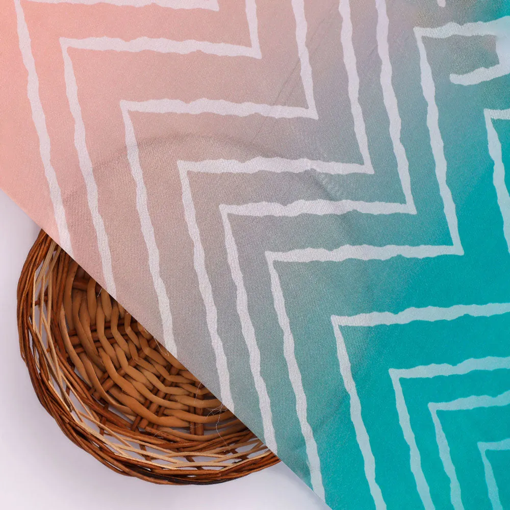 Classy Green, Red, and Peach Zigzag Digital Printed Natural Crepe Fabric - Image 3