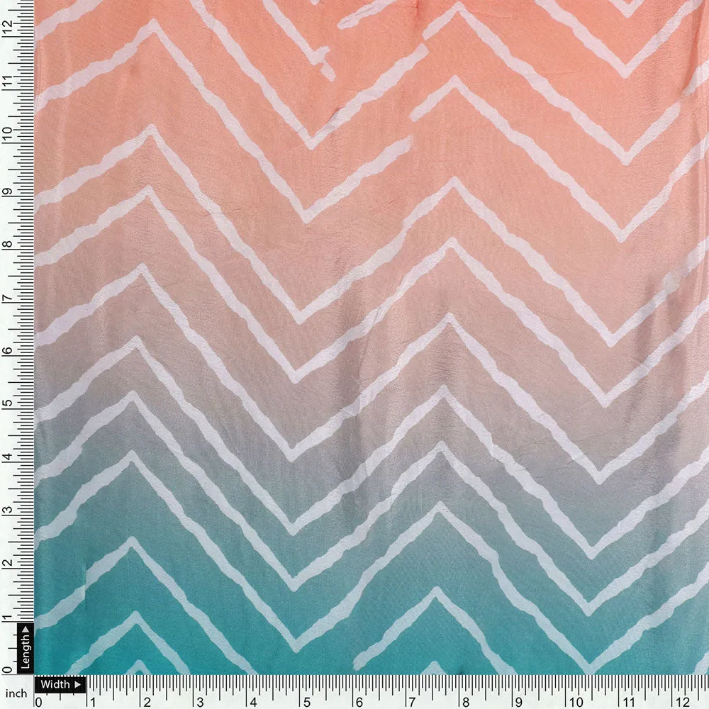 Classy Green, Red, and Peach Zigzag Digital Printed Natural Crepe Fabric - Image 4