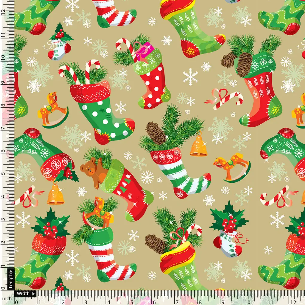 Classy Green & Red Christmas Design Japan Satin Printed Fabric - Image 3