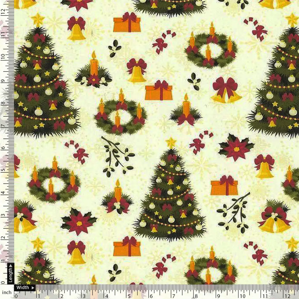 Classy Green & Red Christmas Design Japan Satin Fabric - Image 3