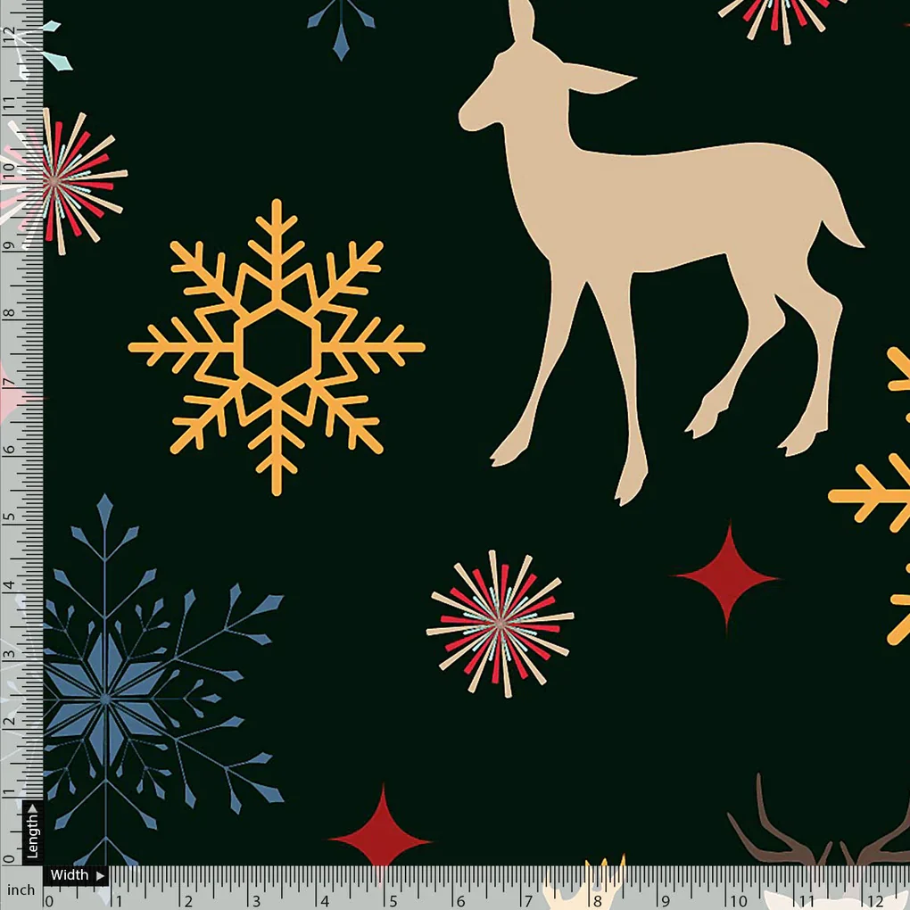 Classy Green & Red Christmas Design Japan Satin Printed Fabric - Image 3
