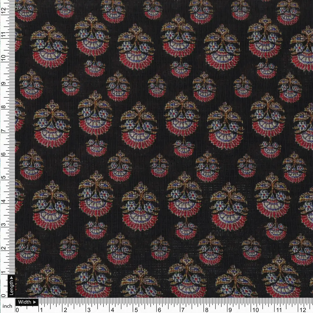 Classy Kota Doria Damask Floral Butti Printed Fabric Material - Image 4
