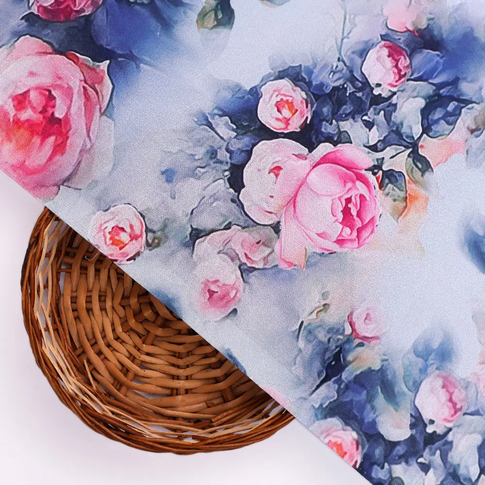Classy Multicolor Floral Digital Printed Silk Crepe Fabric - Image 2