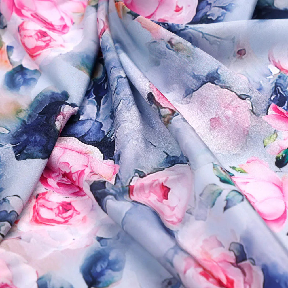 Classy Multicolor Floral Digital Printed Silk Crepe Fabric - Image 3
