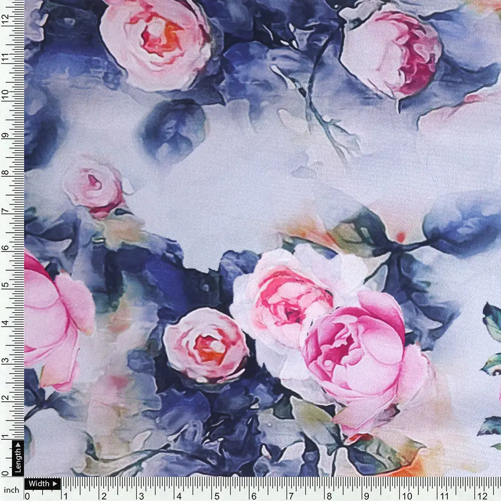 Classy Multicolor Floral Digital Printed Silk Crepe Fabric - Image 4