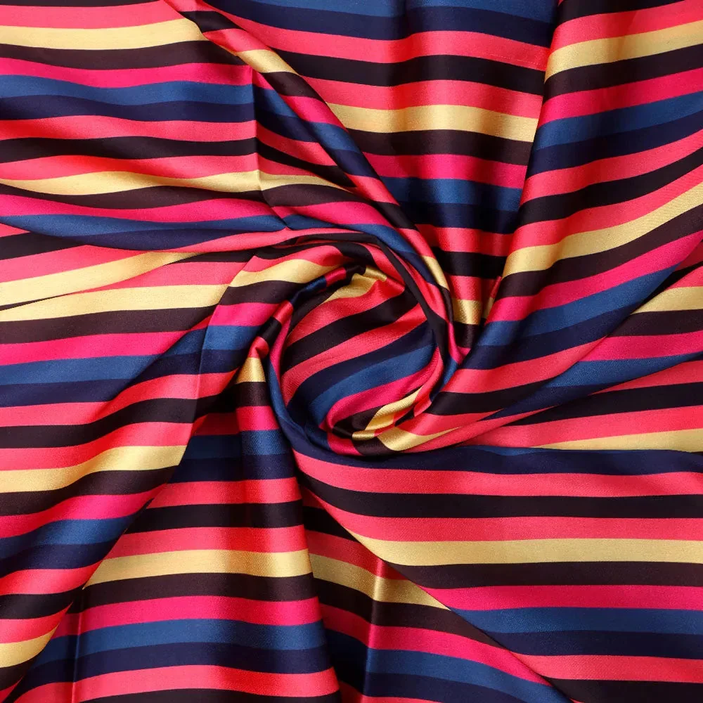 Classy Multicolor Strips Digital Printed Japan Satin Fabric - Image 2