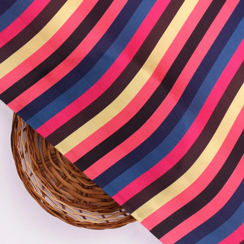 Classy Multicolor Strips Digital Printed Japan Satin Fabric - Image 3