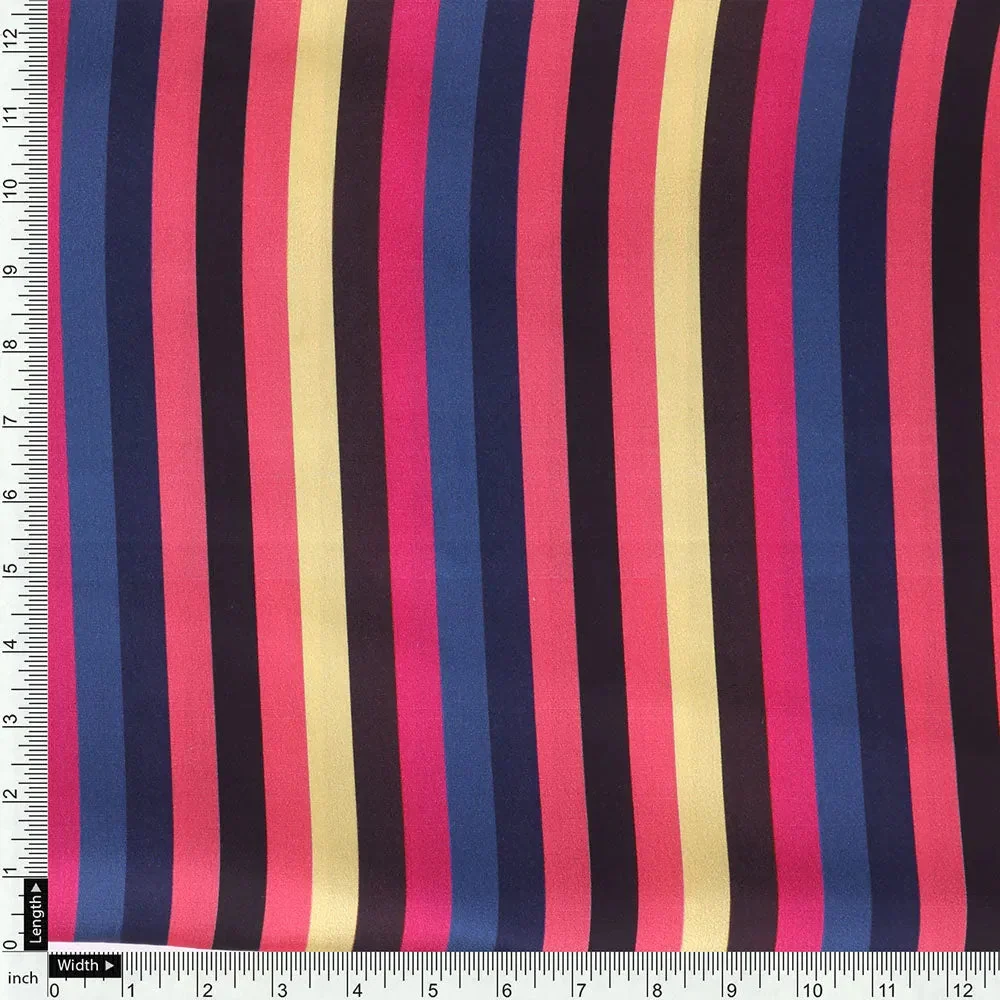 Classy Multicolor Strips Digital Printed Japan Satin Fabric - Image 4