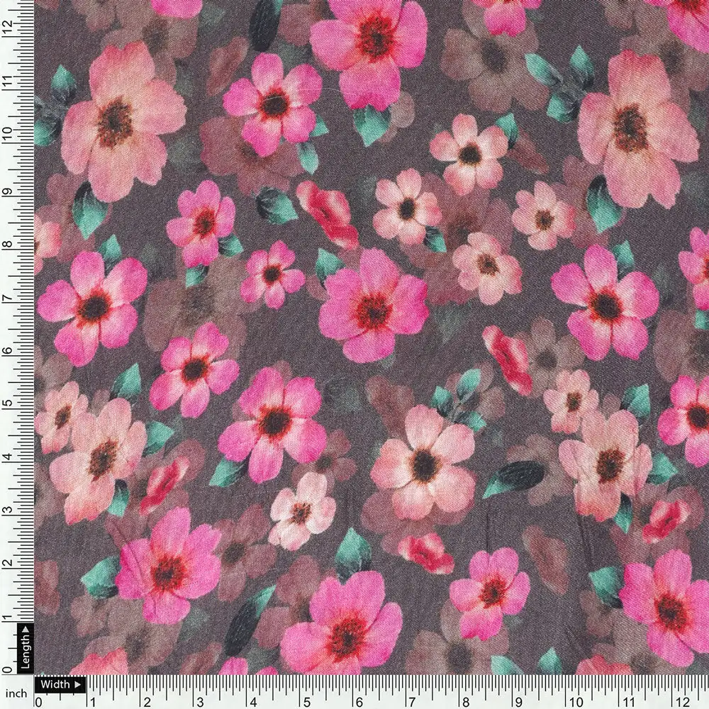 Classy Pink and Gray Floral Pure Muslin Digital Printed Fabric - Image 4