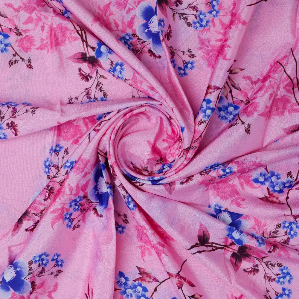 Classy Pink Floral Digital Printed Silk Crepe Fabric - Image 2