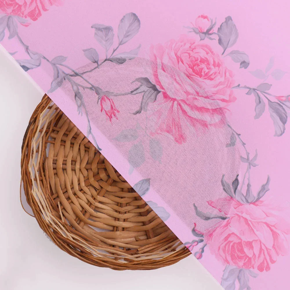 Classy Pink Floral Georgette Digital Printed Fabric - Image 2