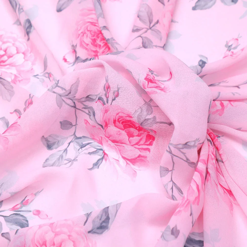 Classy Pink Floral Georgette Digital Printed Fabric - Image 3