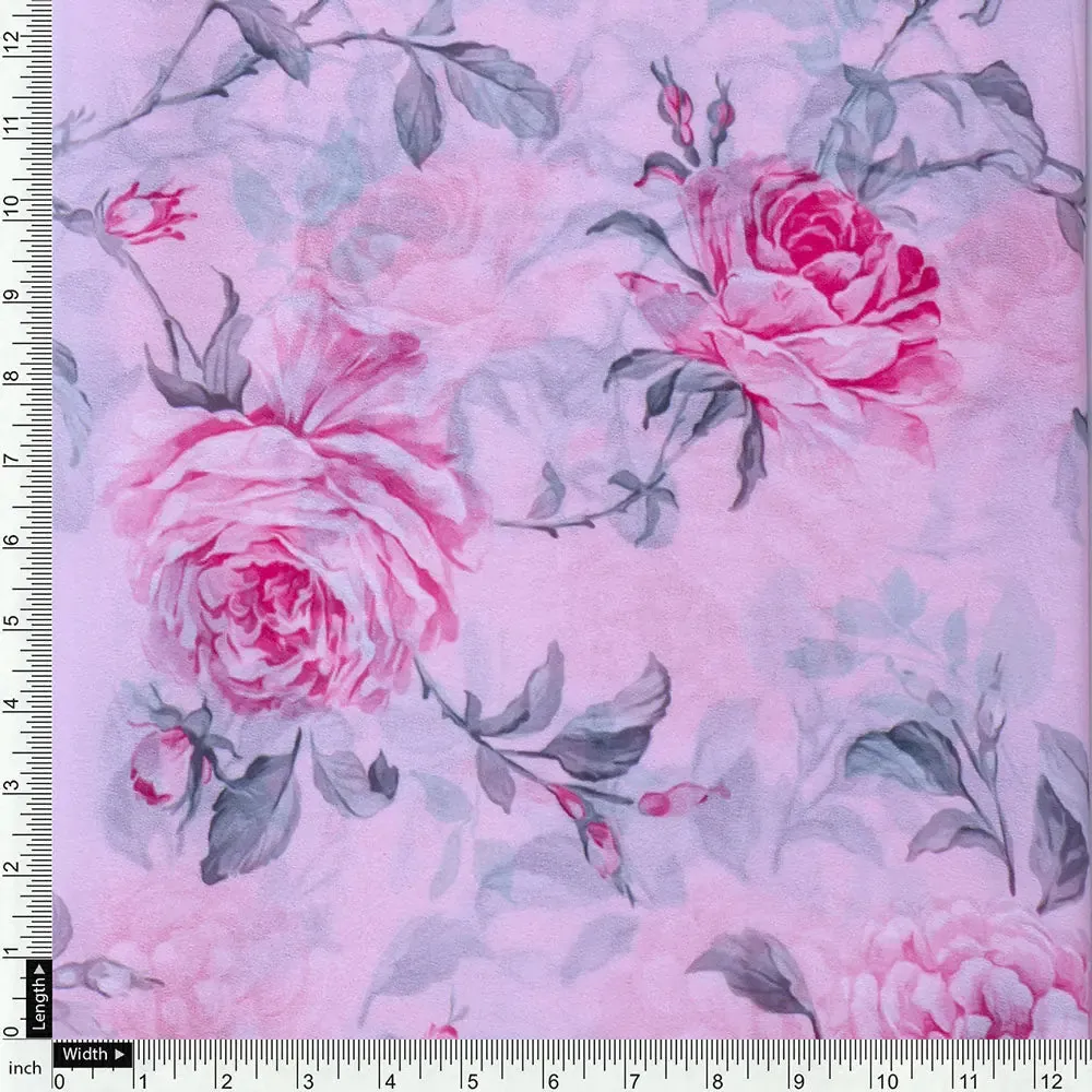 Classy Pink Floral Georgette Digital Printed Fabric - Image 4