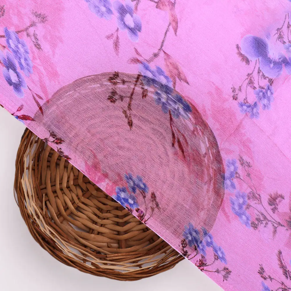 Classy Pink Floral Pure Chiffon Digital Printed Fabric - Image 2