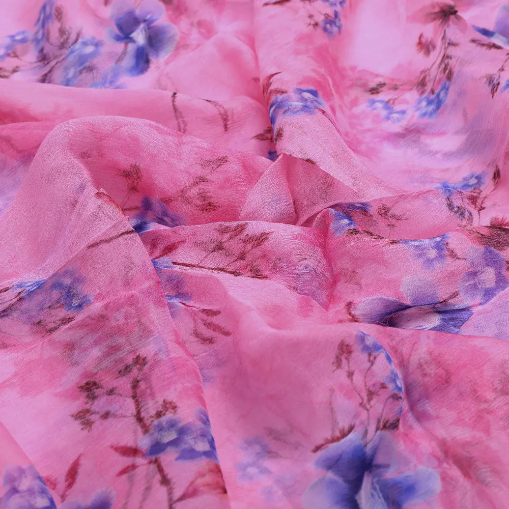 Classy Pink Floral Pure Chiffon Digital Printed Fabric - Image 3