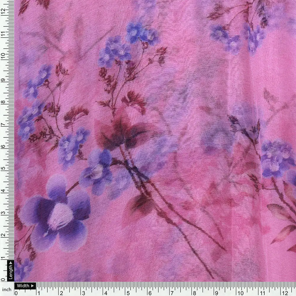 Classy Pink Floral Pure Chiffon Digital Printed Fabric - Image 4
