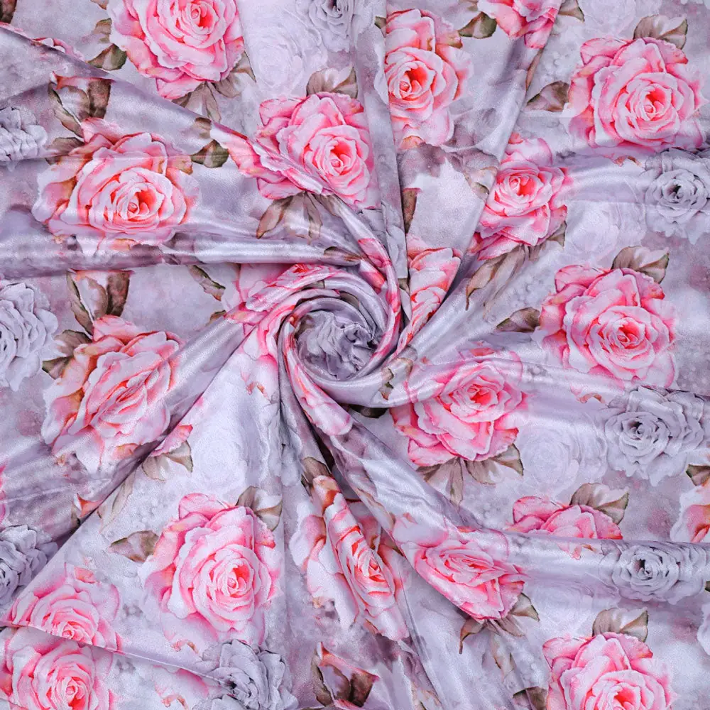 Classy Purple Floral Digital Printed Silk Crepe Fabric - Image 2