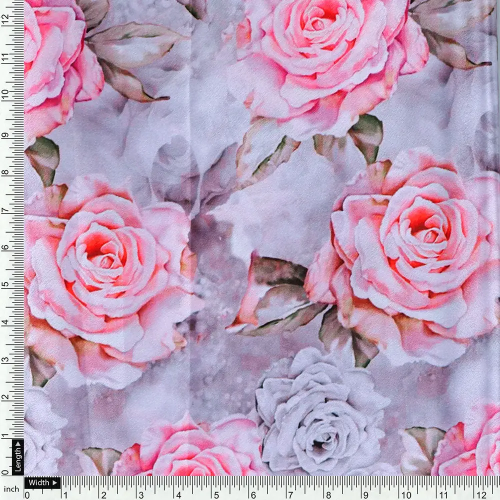 Classy Purple Floral Digital Printed Silk Crepe Fabric - Image 4