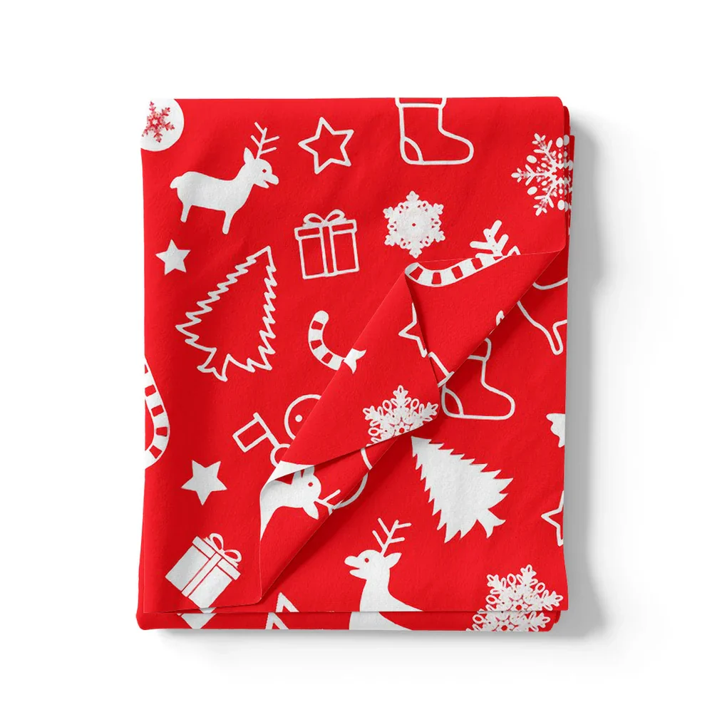 Classy Red & White Christmas Design Japan Satin Fabric - Image 2