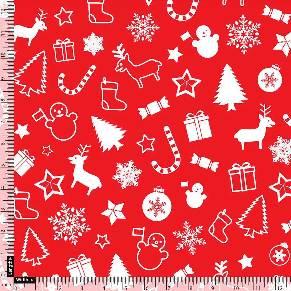 Classy Red & White Christmas Design Japan Satin Fabric - Image 3