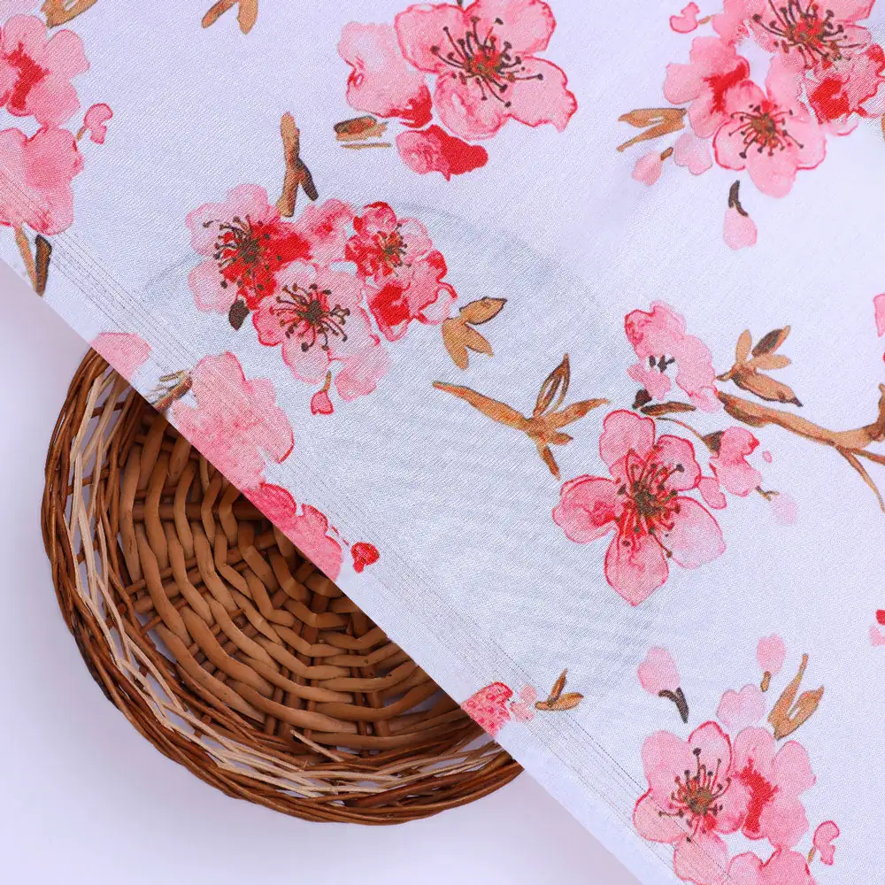 Classy white decorative digital printed fabric - Image 2