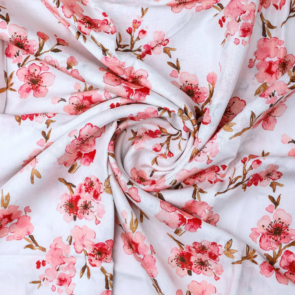 Classy white decorative digital printed fabric - Image 3