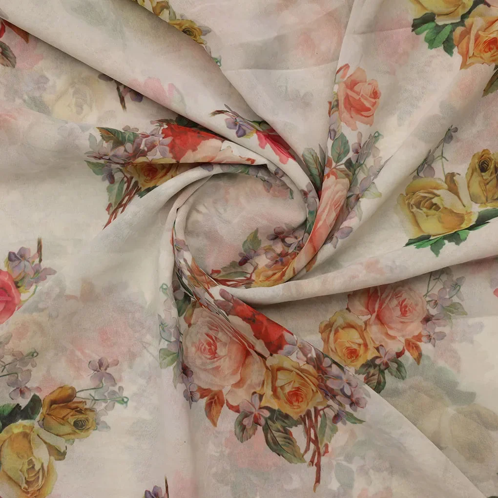 Classy white floral digital printed fabric from FAB VOGUE Studio - Image 2