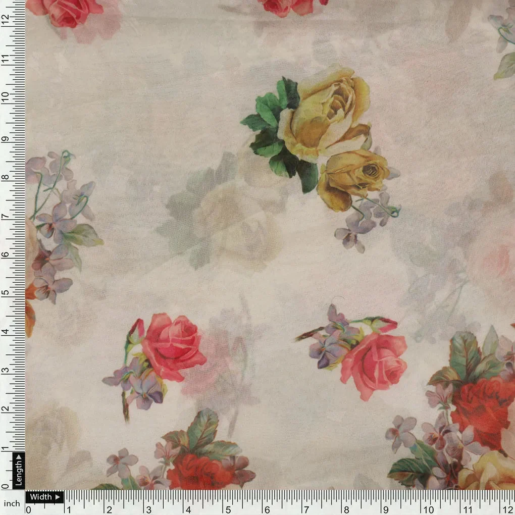 Classy white floral digital printed fabric from FAB VOGUE Studio - Image 4