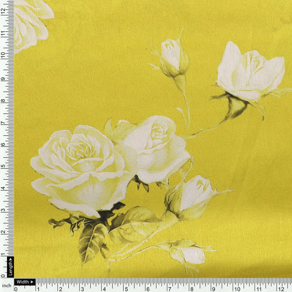 Classy Yellow Floral Digital Printed Japan Satin Fabric - Image 4