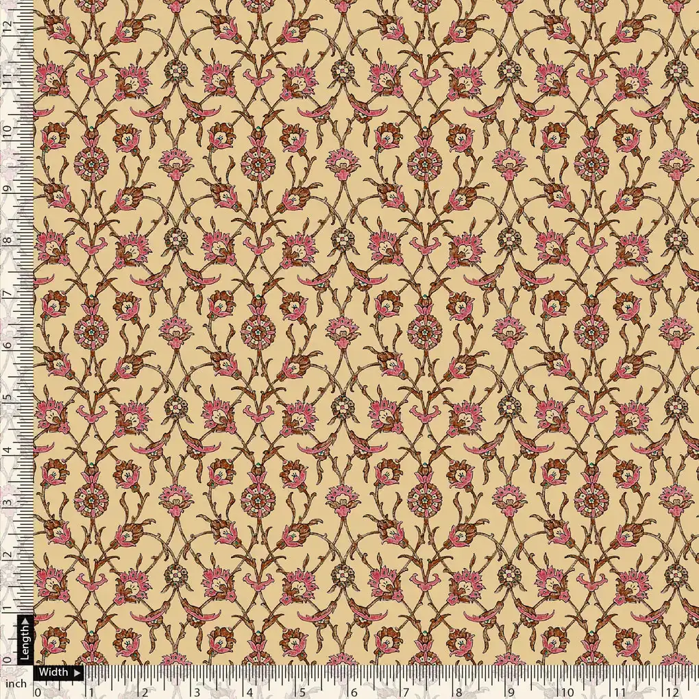 Coffee Baroque Linen Printed Fabric Material - Image 5