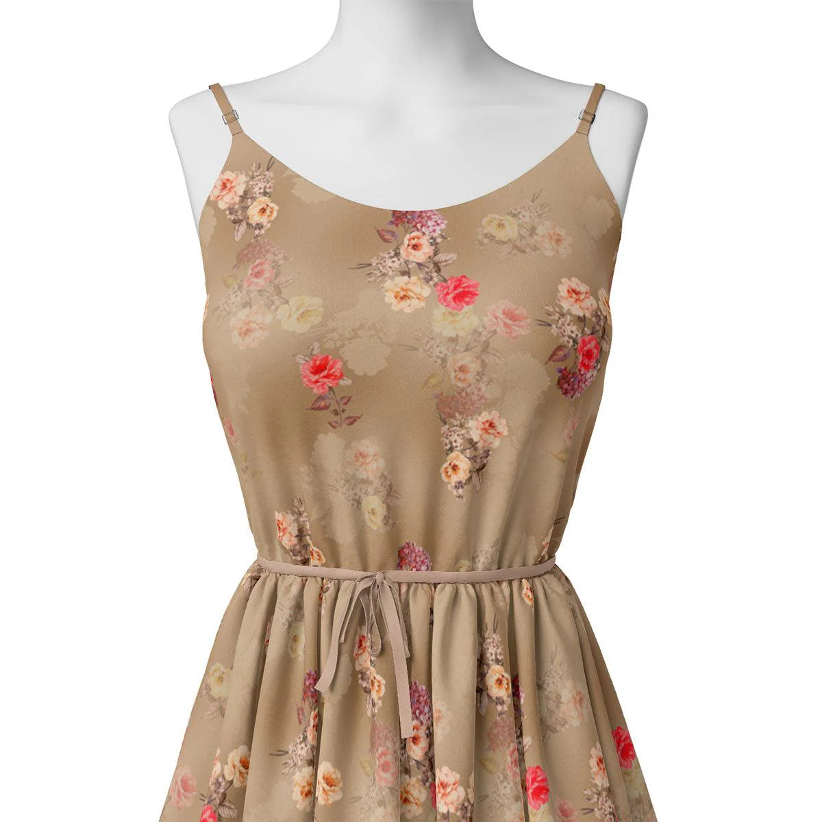Coffee Floral Printed Pure Georgette Fabric Material - Image 2