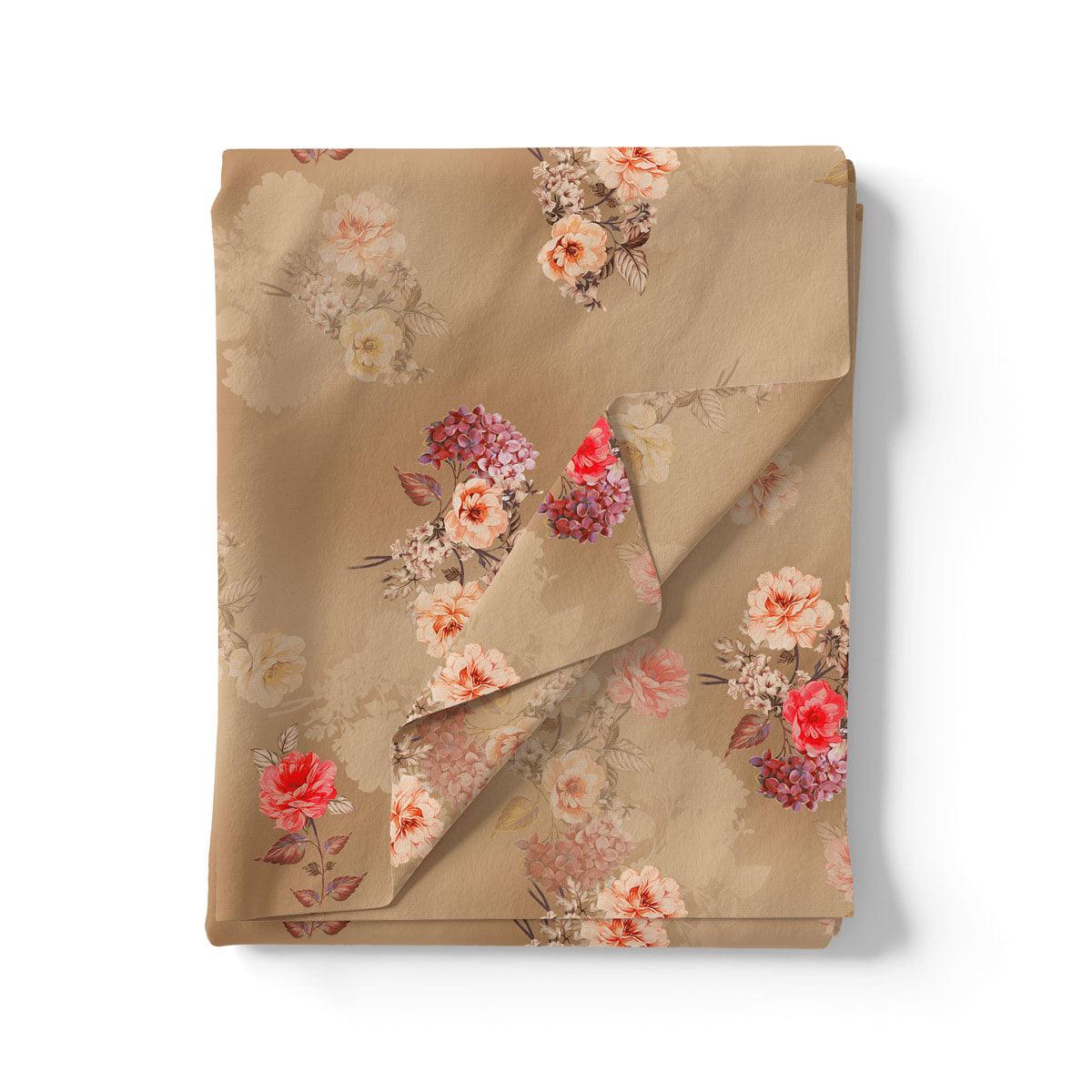 Coffee Floral Printed Pure Georgette Fabric Material - Image 3