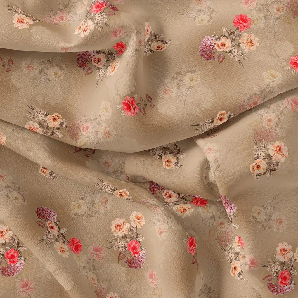 Coffee Floral Printed Pure Georgette Fabric Material - Image 4