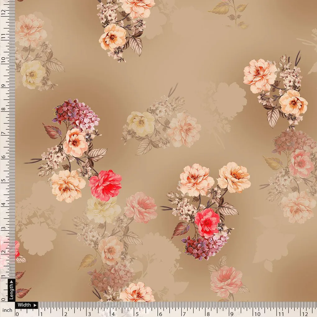 Coffee Floral Printed Pure Georgette Fabric Material - Image 5