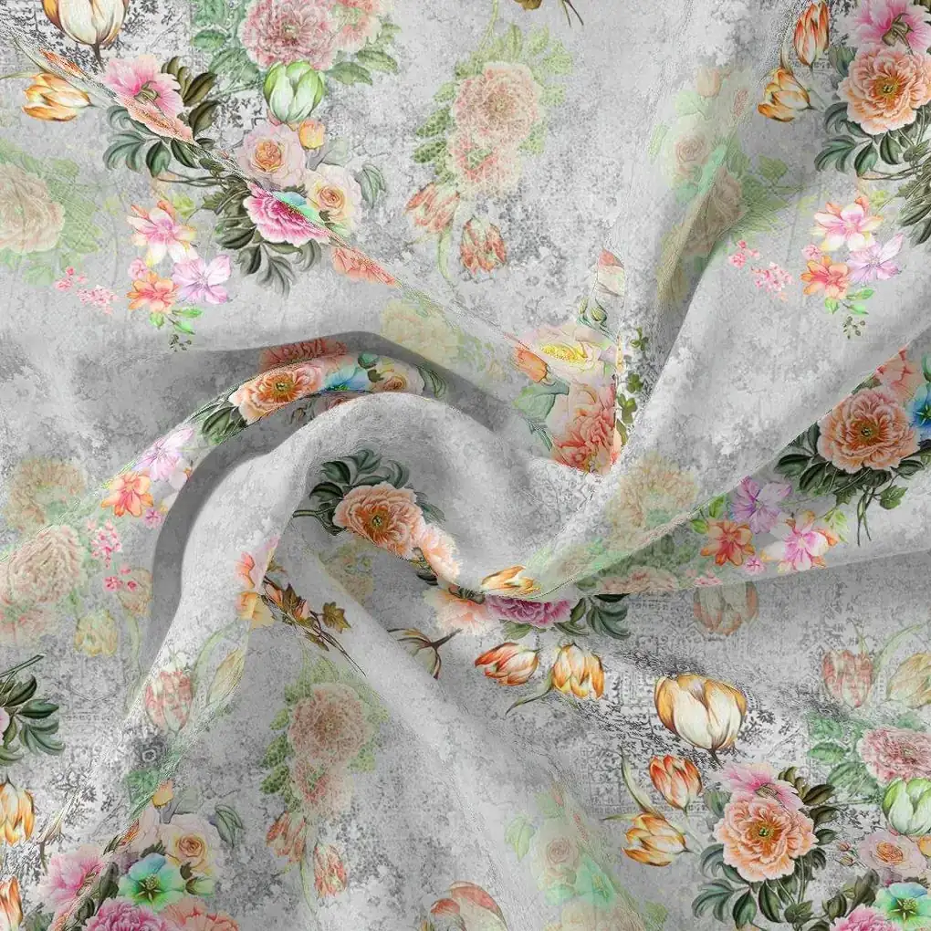 Colico Blue Rose With Purple Digital Printed Fabric - Pure Muslin - Image 3