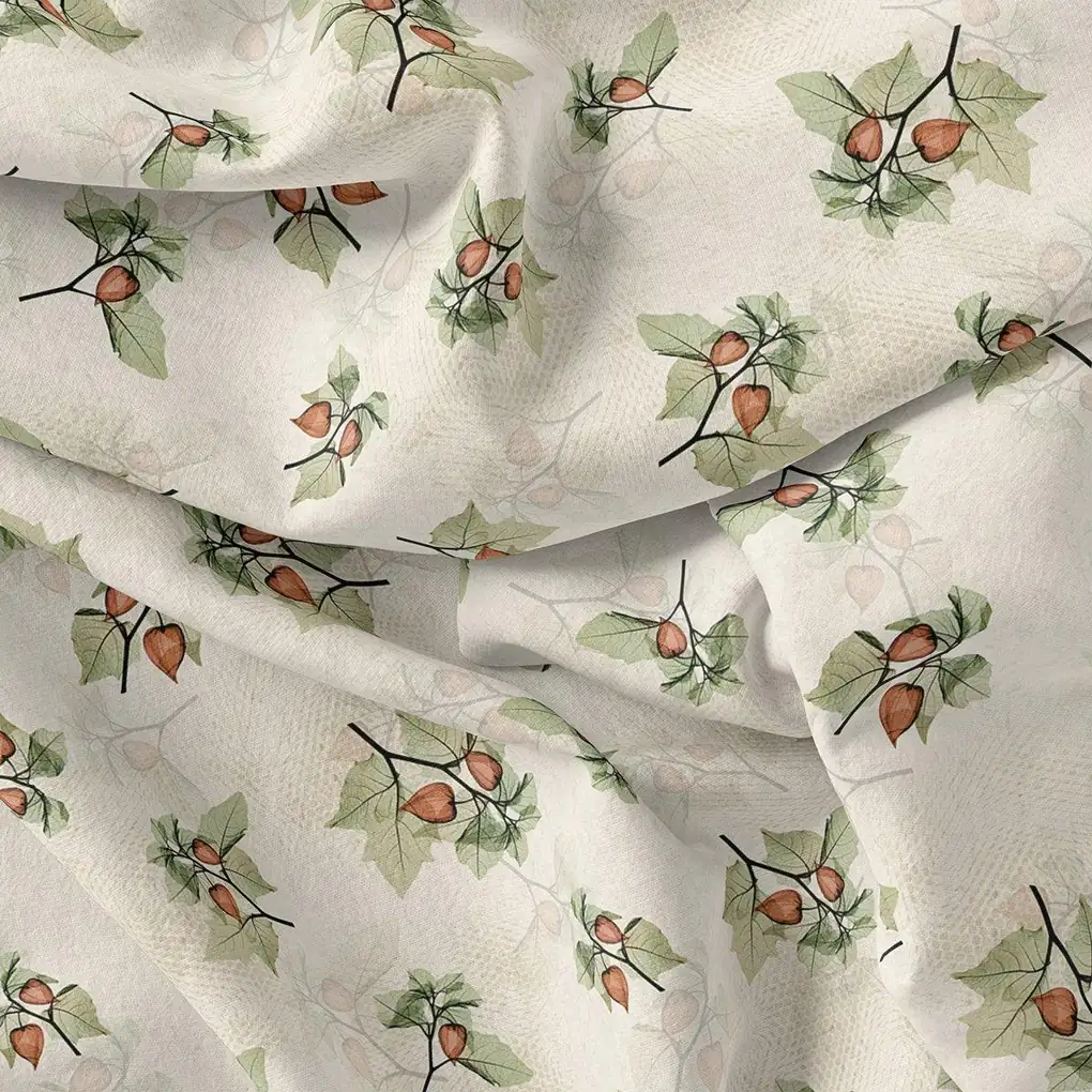 Colico Bunch Green With Orange Seads Digital Printed Fabric - Crepe - Image 3