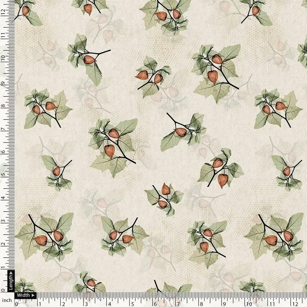 Colico Bunch Green With Orange Seads Digital Printed Fabric - Crepe - Image 4