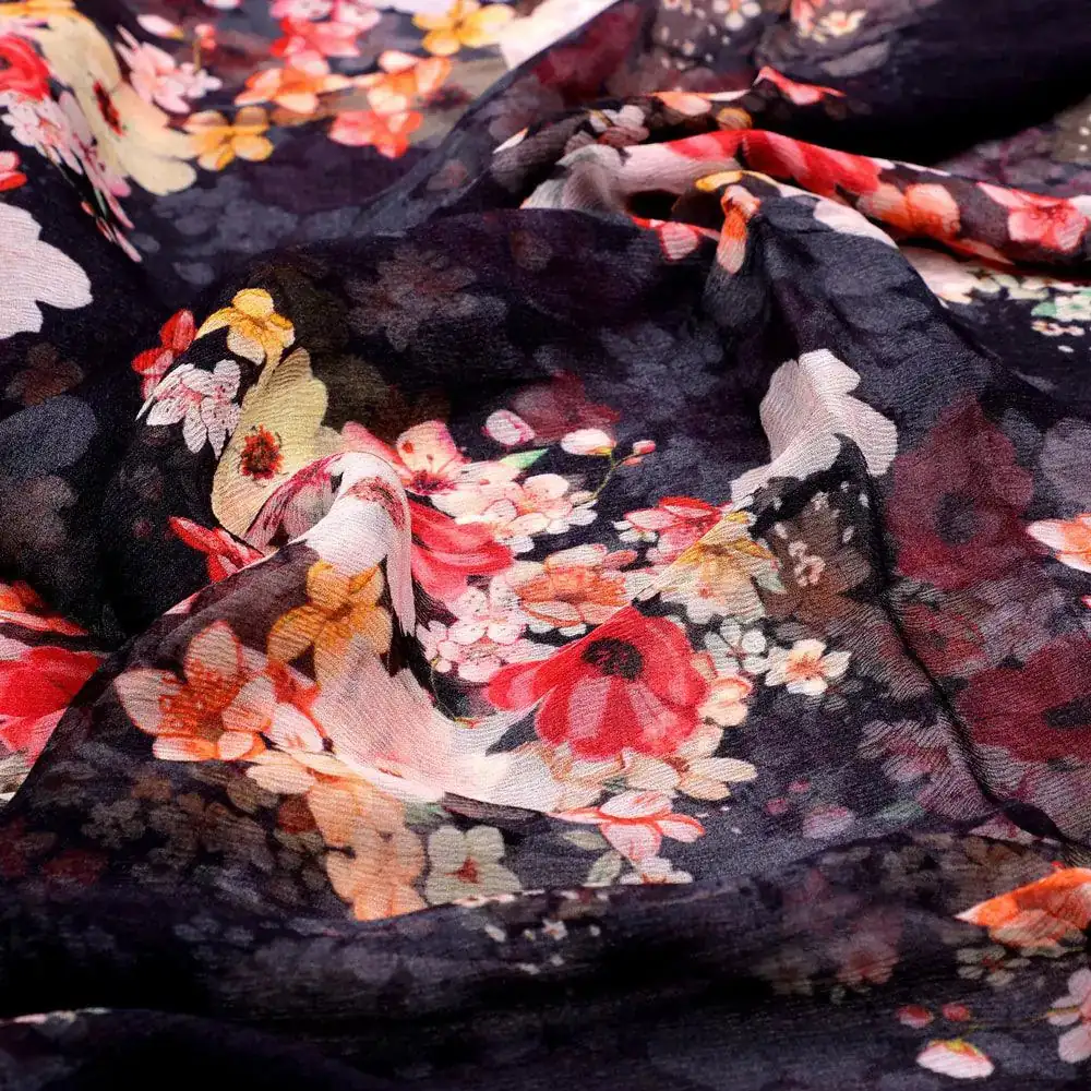 Colorful Floral Black Base Digital Printed Fabric - Image 3