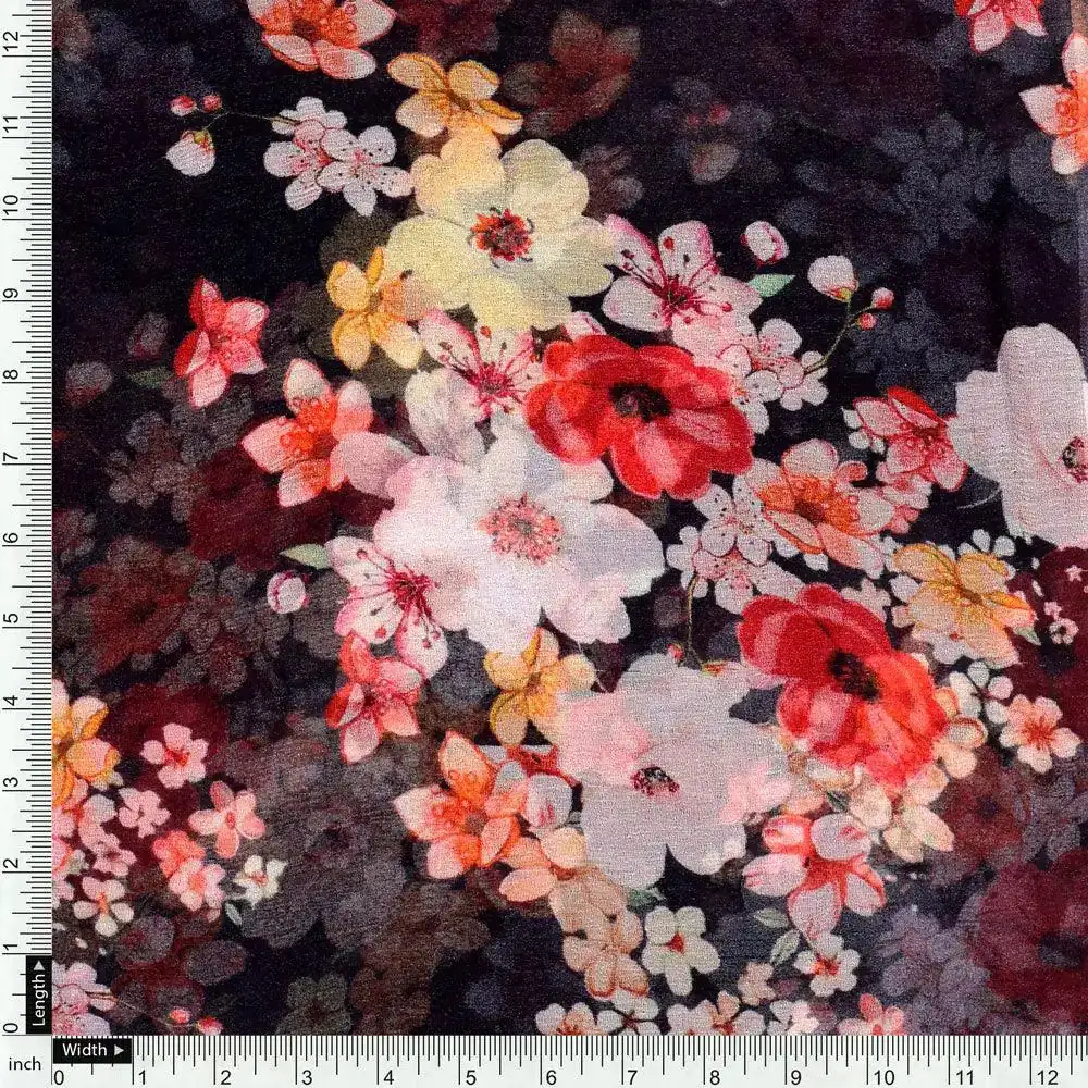 Colorful Floral Black Base Digital Printed Fabric - Image 4
