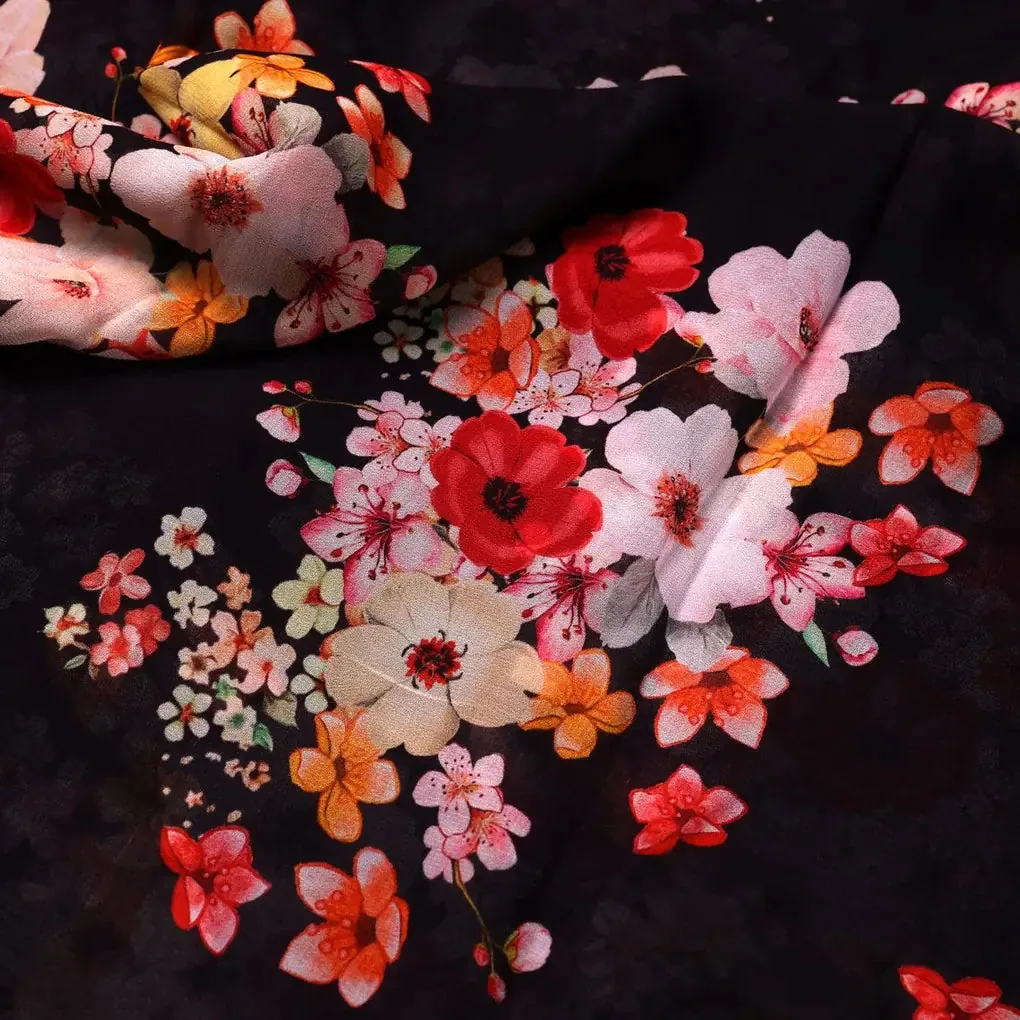 Colorful Floral Black Base Digital Printed Fabric - Image 3