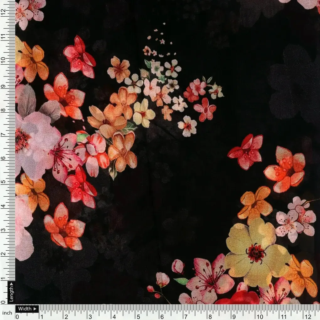 Colorful Floral Black Base Digital Printed Fabric - Image 4