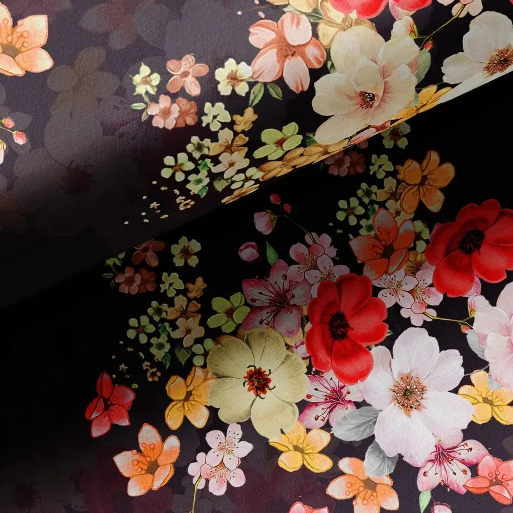 Colorful Floral Black Base Digital Printed Fabric - Image 3