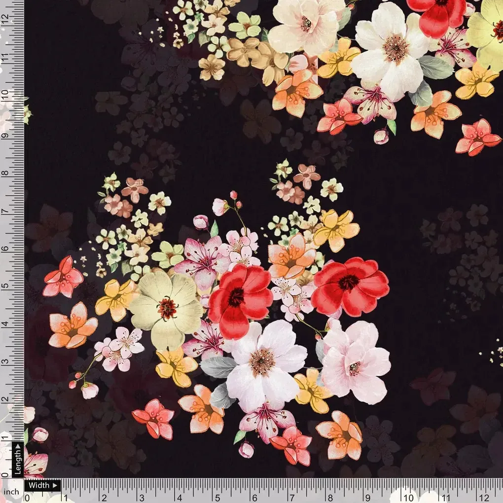 Colorful Floral Black Base Digital Printed Fabric - Image 4