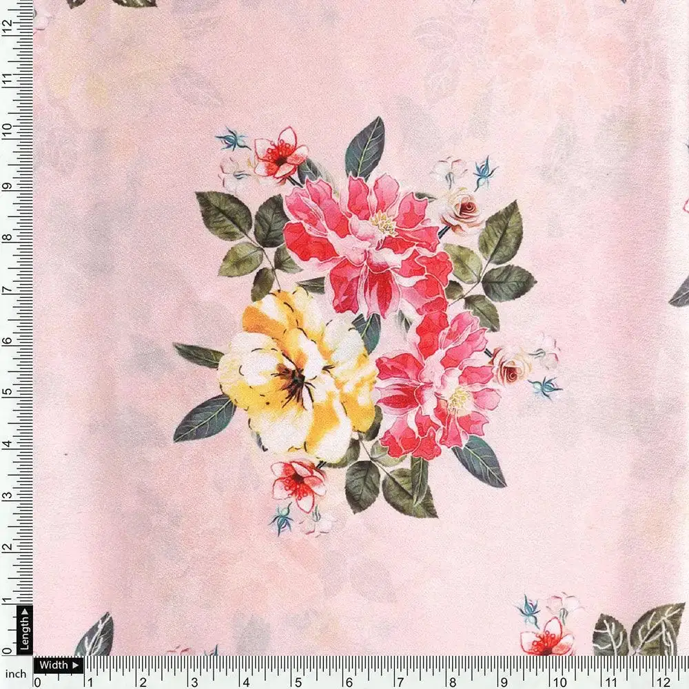 Colorful Floral Peach-Base Digital Printed Fabric - Image 4
