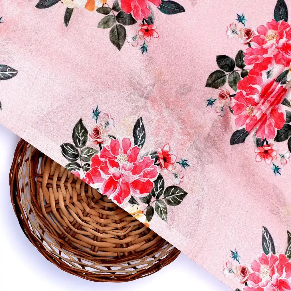Colorful Floral Peach-Base Digital Printed Fabric - Image 2