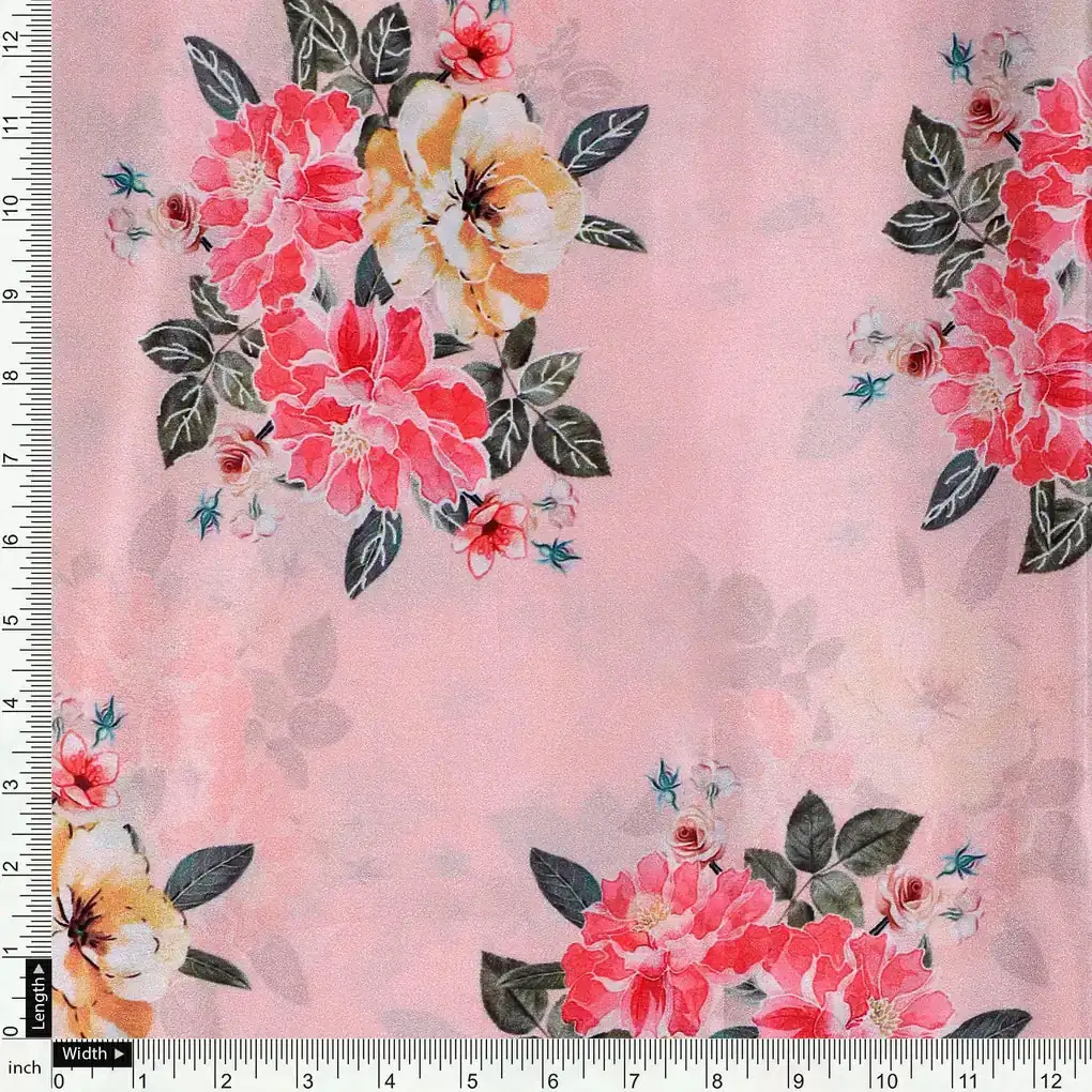 Colorful Floral Peach-Base Digital Printed Fabric - Image 4