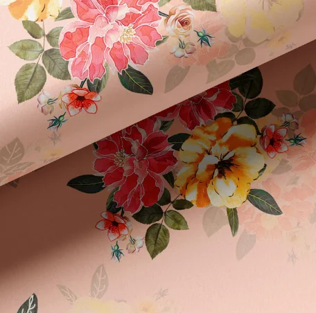 Colorful Floral Peach-Base Digital Printed Fabric - Organza - Image 3