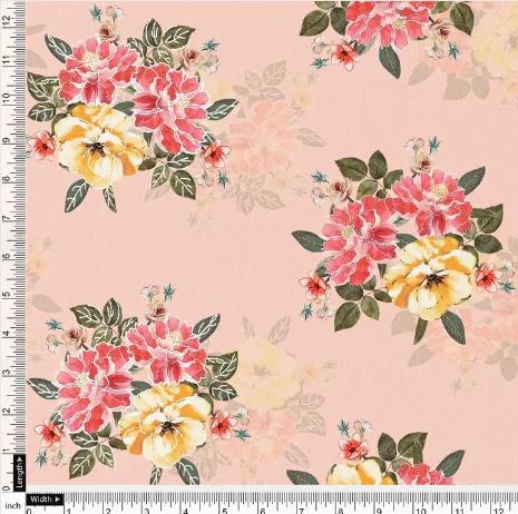 Colorful Floral Peach-Base Digital Printed Fabric - Organza - Image 4