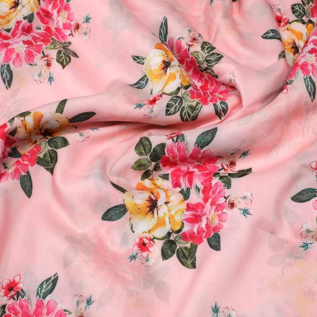 Colorful Floral Peach-Base Digital Printed Fabric - Image 3